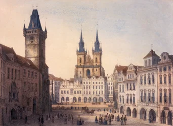 Óváros tér, Prága, 1840 körül színes litho